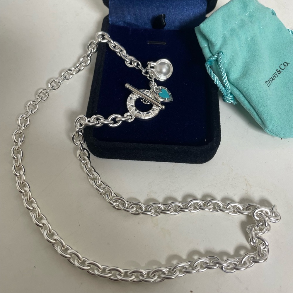 Women's Tiffany & Co. Silver Multi-Charm Necklace with Pearl & Turquoise